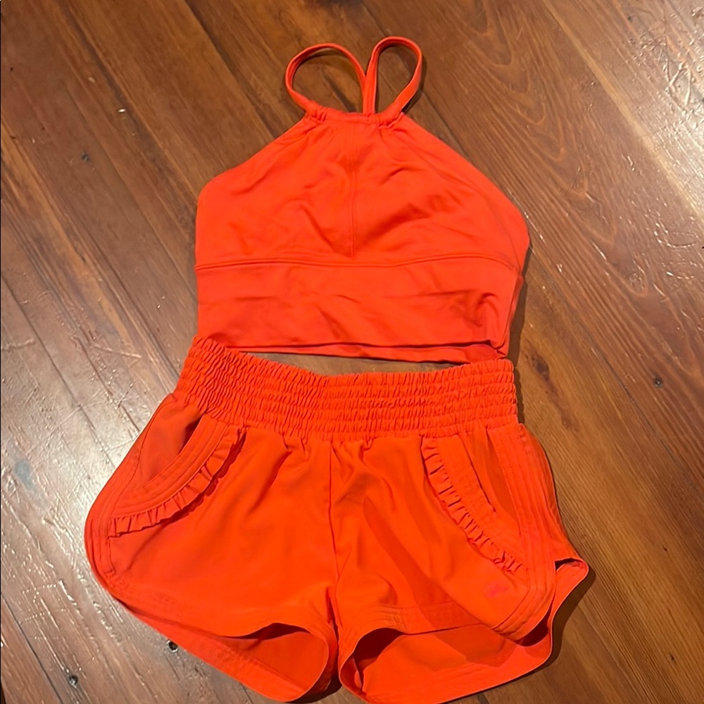 Jo+Jax Bright Orange Halter Top and Shorts Dance Set